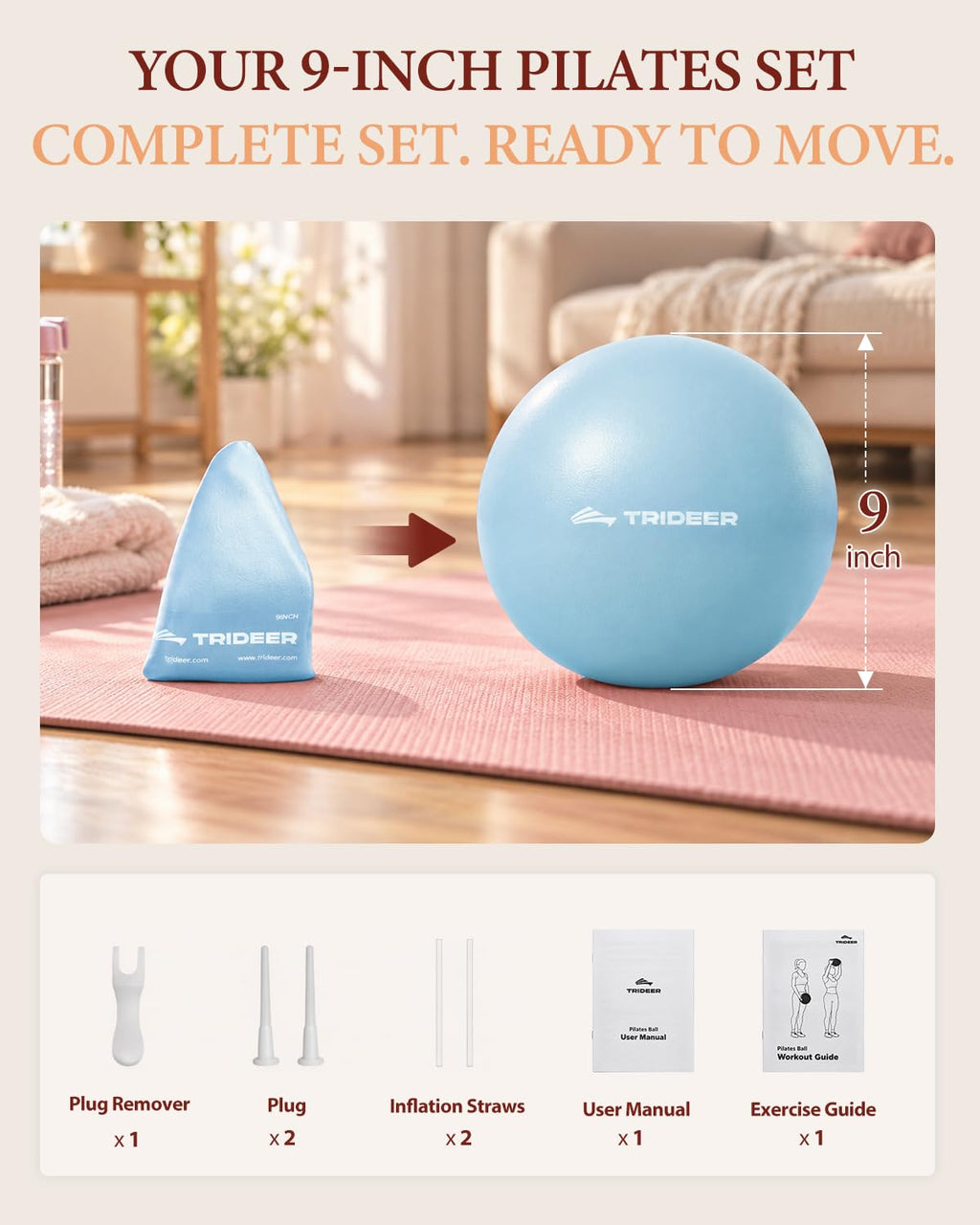 9 Inch Pilates Ball with Inflation Straw, Small Exercise Yoga Ball