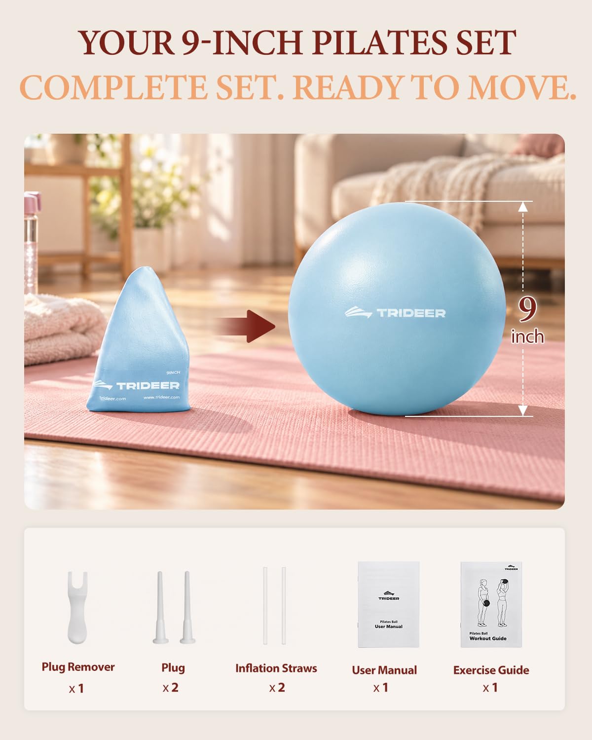 9 Inch Pilates Ball with Inflation Straw, Small Exercise Yoga Ball