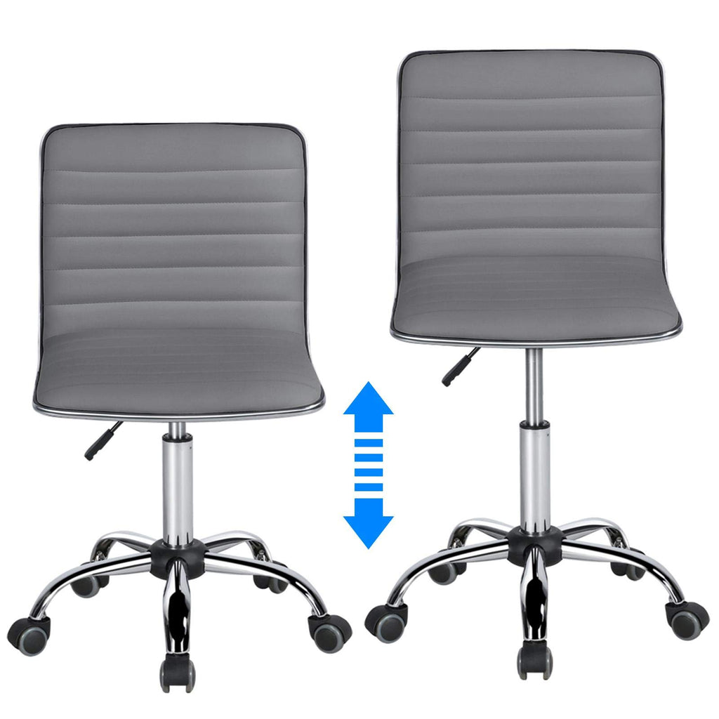 PU Leather Ribbed Armless Task Office Chair, Adjustable Low Back Executive Chair with Wheels Gray