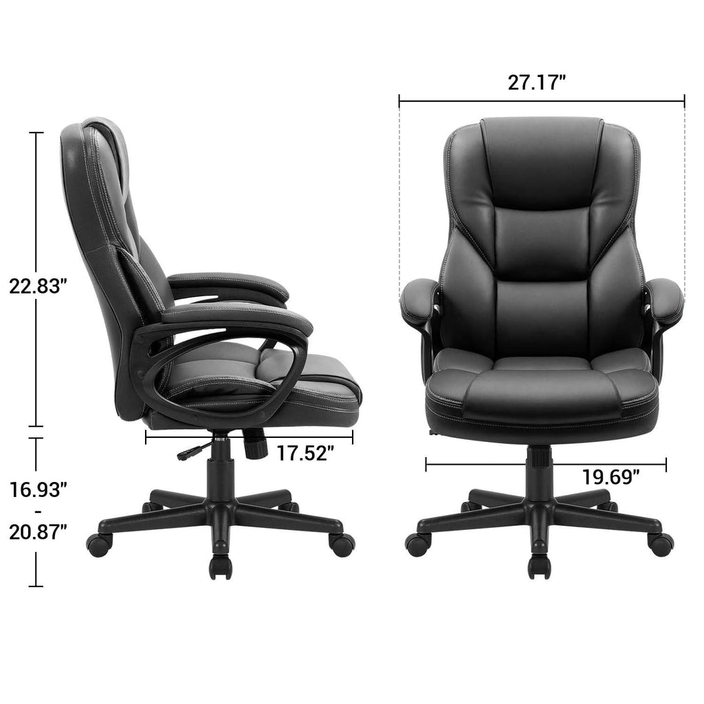 Office Executive Chair High Back Adjustable Managerial Home Desk Chair, Swivel Computer PU Leather Chair with Lumbar Support (1, Black)
