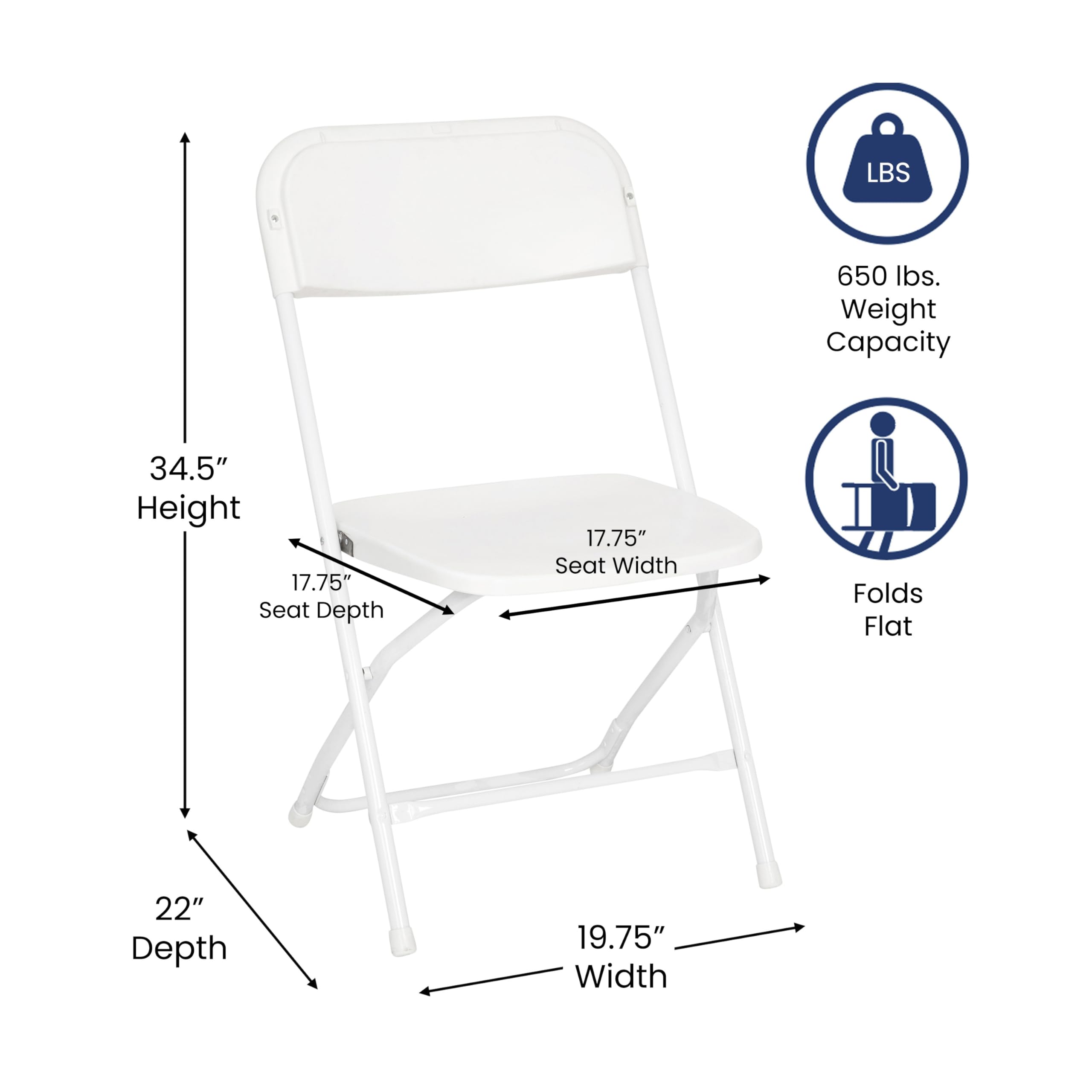 Set of 4, Hercules Series Big & Tall Stackable Plastic Folding Chairs, Extra Wide Commercial Event Seats,  White