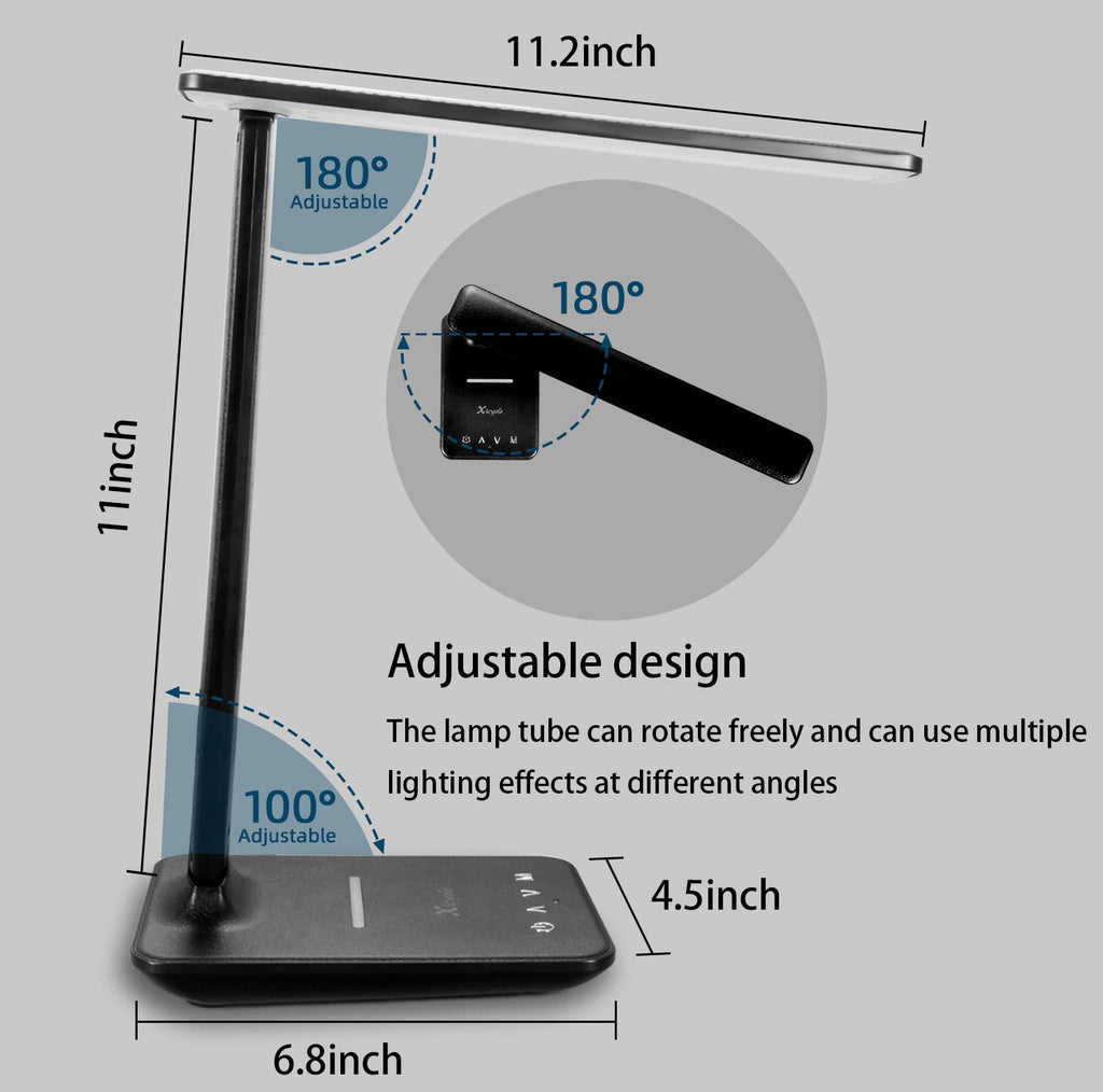Desk lamp,LED Lamp with Wireless Charger,USB Charger Port,Touch Control,3 Color Modes,5 Brightness Levels,Eye-Protecting Table Lamp,Led Lights for Bedroom,Home,Office,Black