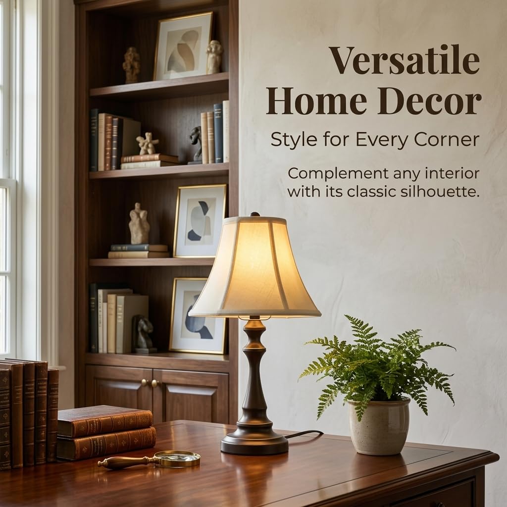Traditional Table Lamp, Vintage Desk Lamp for Living Room with Fabric Shade, Farmhouse Bedside Lamp Brown Finish for Bedroom Nightstand Office Hotel (Pack-01)