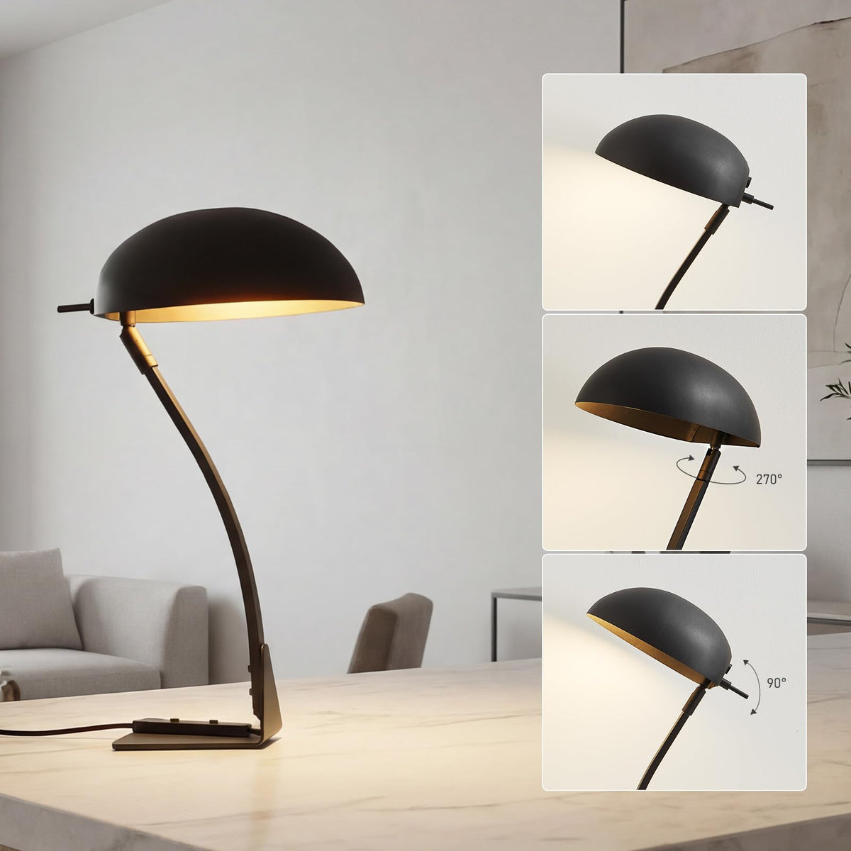 18.4" Metal Desk Lamp Modern Industrial Table Lamp, Adjustable Neck Architect Lights (3000K) with On/Off Switch, Bedside Reading Lamps for Office Bedroom Study Room Side Table (Sand Black)