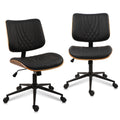 Armless Home Office Chair, Desk Chair with Wheels, Adjustable Height Reading Chair, Leather Mid Back & Swivel Computer Chair, Modern Walnut Chairs with Back for Study Meeting Room(Black) 2Pack