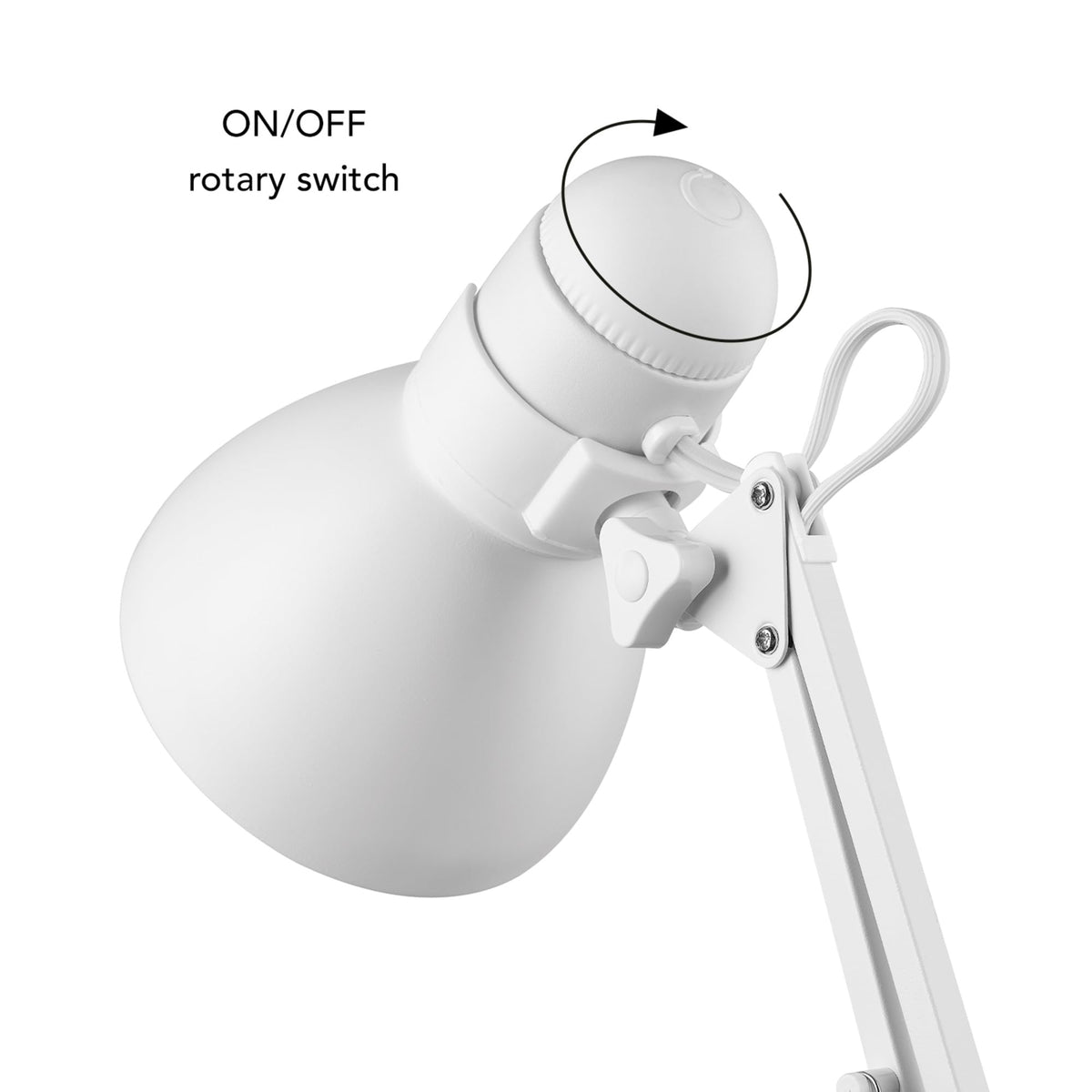 28" Swing Arm Architect Desk Lamp, Matte White, Rotary Switch on Shade, Partially Adjustable Arm, Modern Lighting for Bedroom or Office, Timeless, Indoor Lights