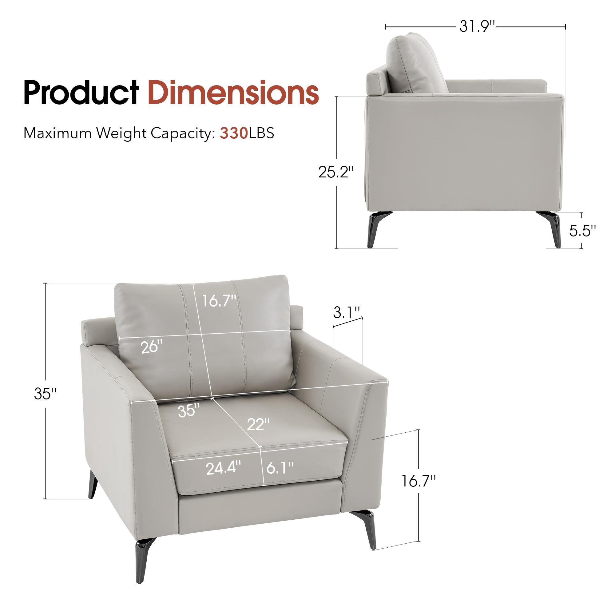 Modern Accent Chair Set of 2, Faux Leather Armchair with Sloped Arms, Comfortable Living Room, Office, Reception, or Waiting Room Seating (2, Beige)