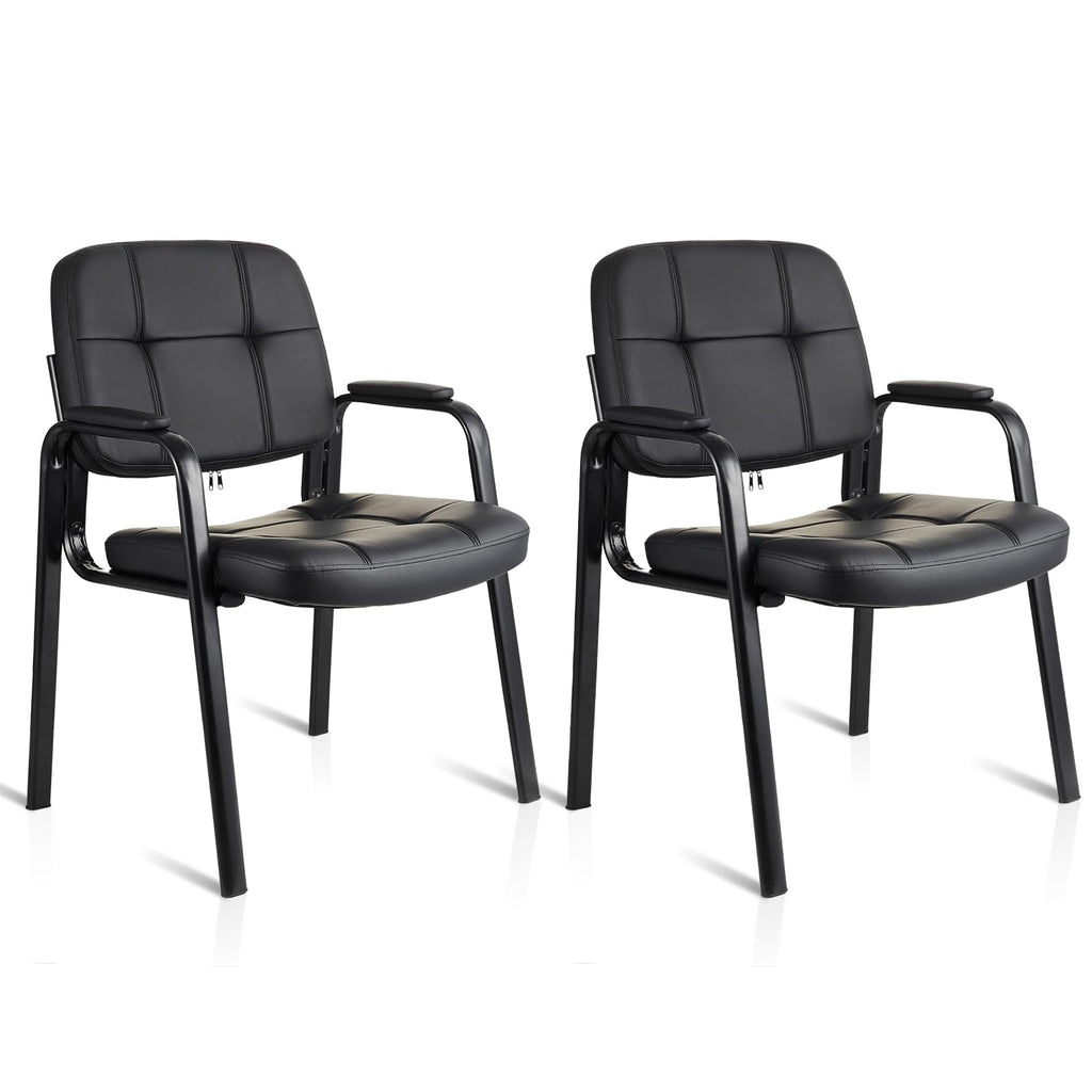 2 Pack, Waiting Room Guest Chair with Bonded Leather Padded Arm Rest for Office Reception and Conference Desk Black