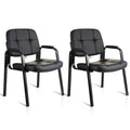 2 Pack, Waiting Room Guest Chair with Bonded Leather Padded Arm Rest for Office Reception and Conference Desk Black