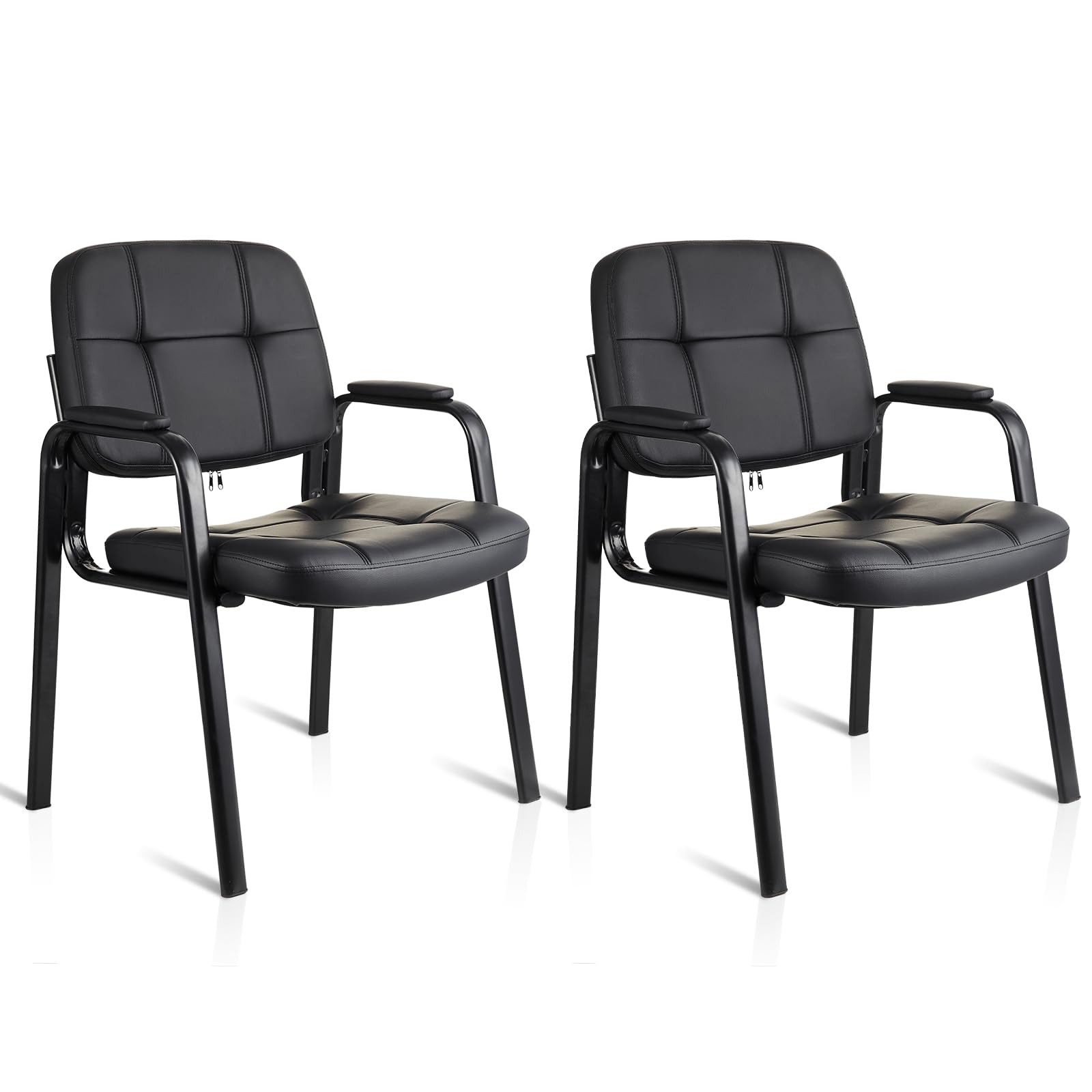2 Pack, Waiting Room Guest Chair with Bonded Leather Padded Arm Rest for Office Reception and Conference Desk Black