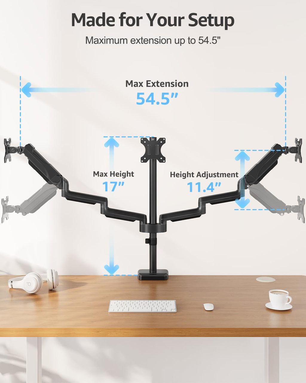 Triple Monitor Stand Mount - 3 Monitors Desk Mount for Computer Screens Up to 27 inch, Triple Monitor Arm, Heavy Duty Monitors Stand, Each Arm Holds 4.4-19.8 lbs, Black