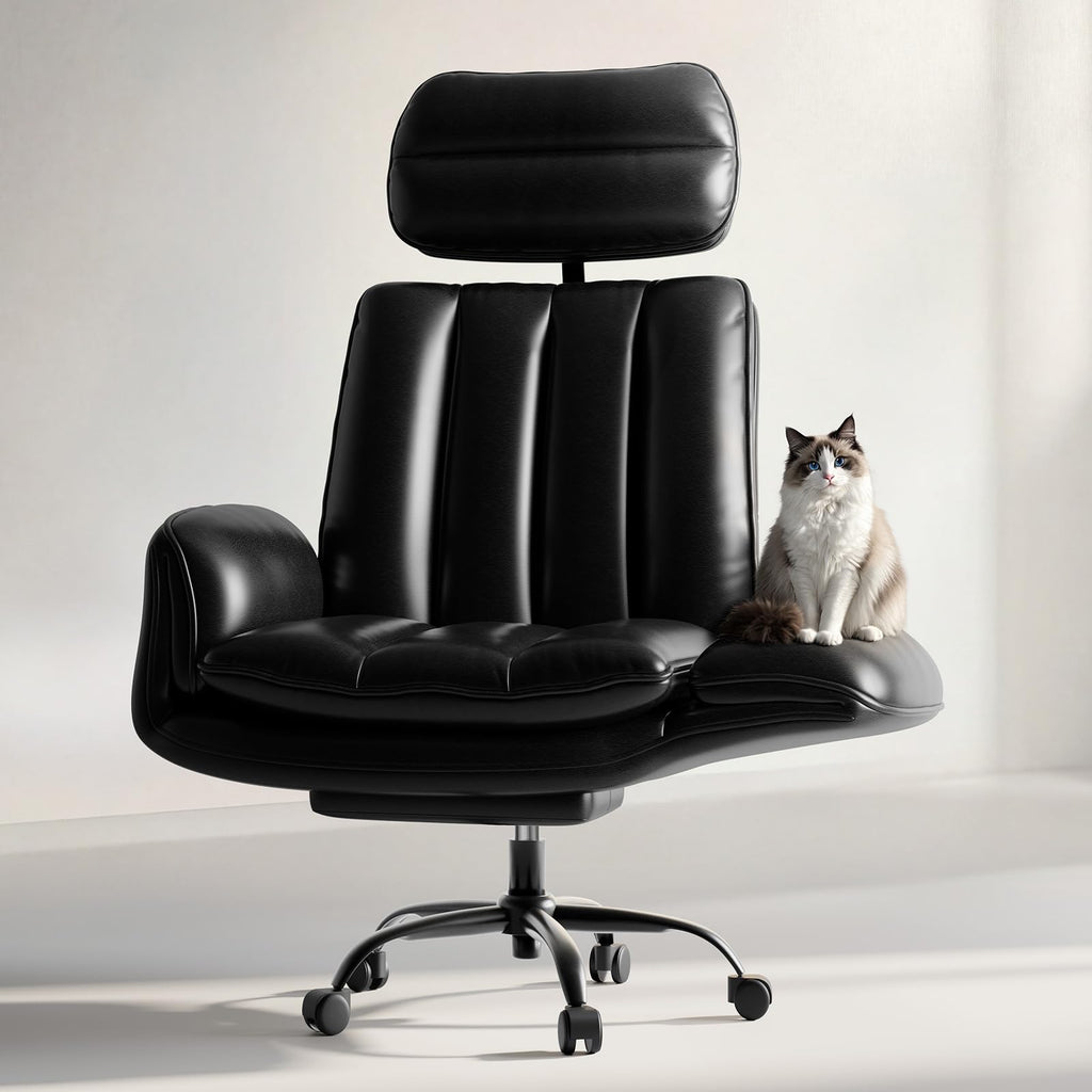 Criss Cross Office Chair with Armrests & Wheels, Comfy Big and Tall Chair, Ergonomic Executive Gaming Computer Chairs with Foot Rest, PU Leather Wide Seat Reclining Desk Chair, Black