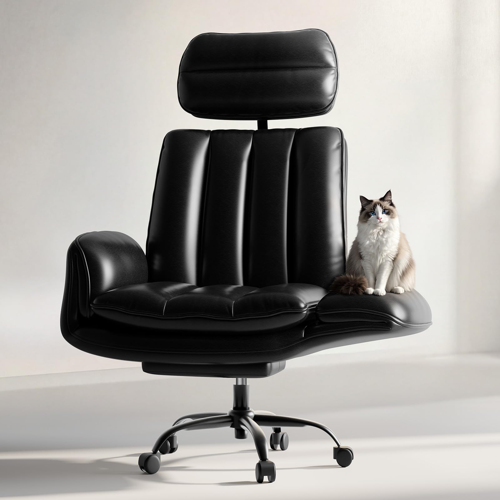Criss Cross Office Chair with Armrests & Wheels, Comfy Big and Tall Chair, Ergonomic Executive Gaming Computer Chairs with Foot Rest, PU Leather Wide Seat Reclining Desk Chair, Black