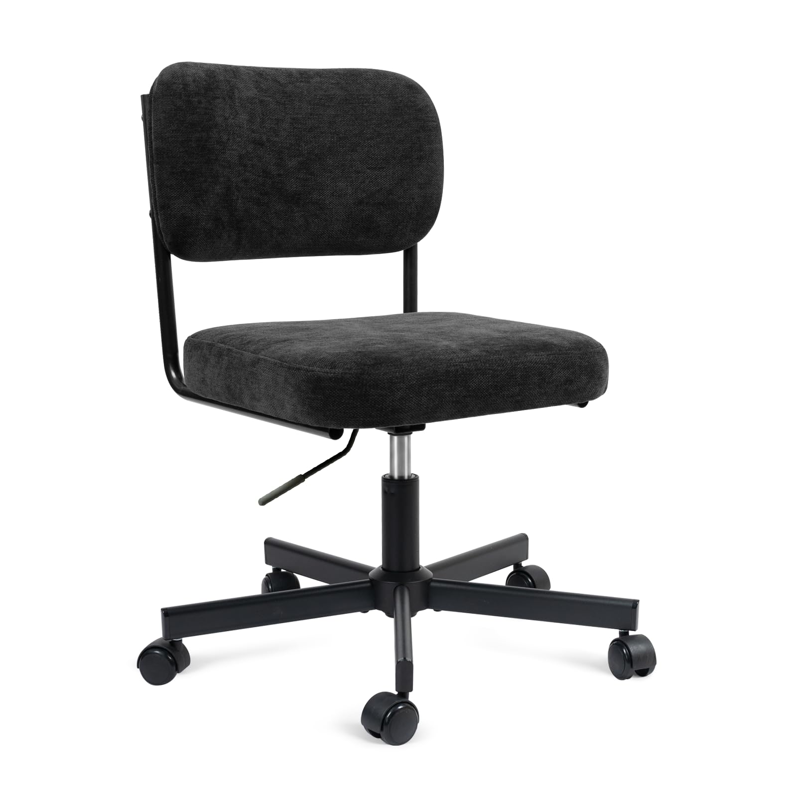 Vanity Chair with Wheels, Cute Armless Desk Chair with Back, Height Adjustable Swivel Small Office Chair, Comfy Fabric Computer Task Chair for Bedroom, Study, Dressing Room Black