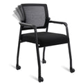 Waiting Room Chairs with Wheels, Adjustable Mesh Backrest, Desk Chair with Ergonomic Lumbar Support and Thickened Seats Cushion, Black