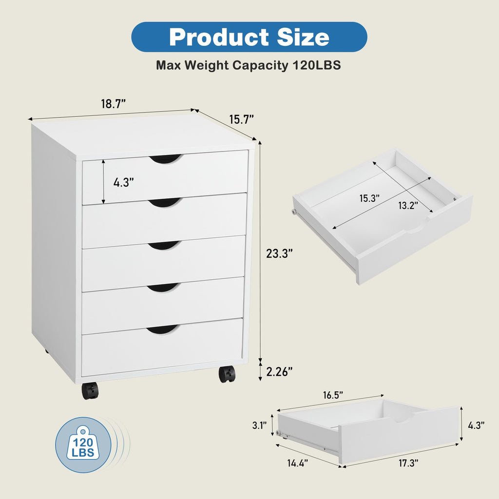 5 Drawer File Cabinet on Wheels, Printer Stand