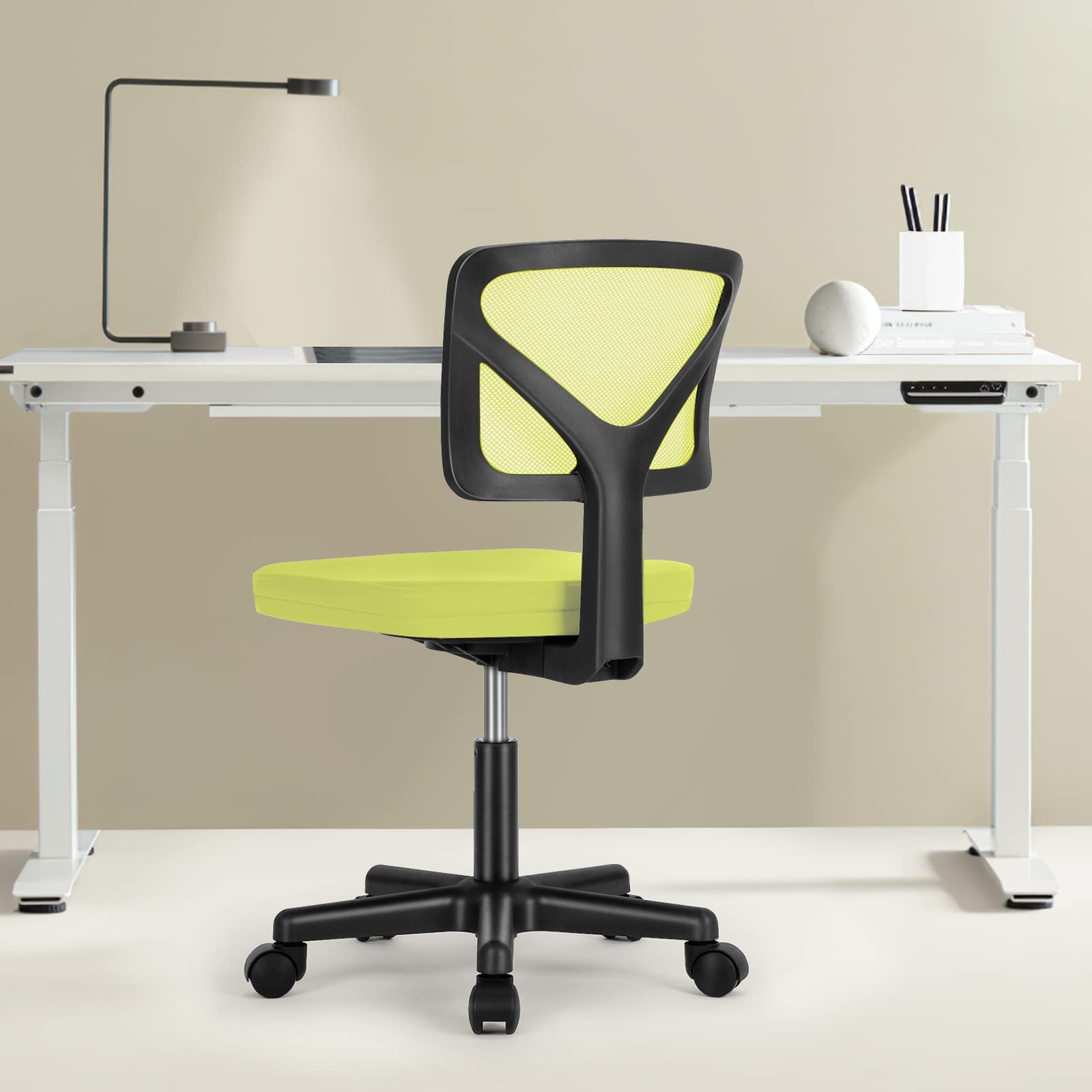 Small Office Chair, Ergonomic Low-Back Mesh Rolling Work Swivel Desk Chairs with Wheels, Armless Comfortable Seat Lumbar Support for Home, Bedroom, Study, Student, Adults, Green