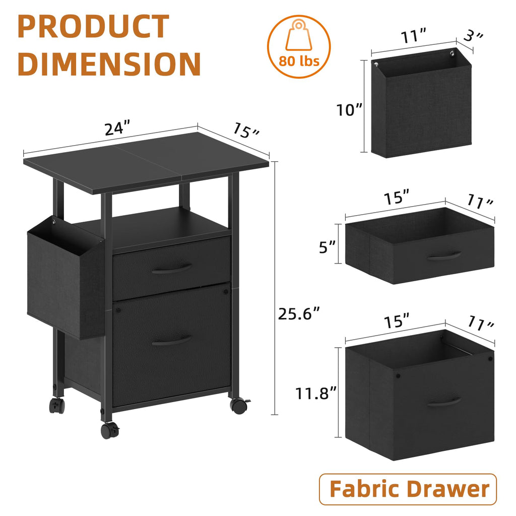 2 Drawer File Cabinet 24''W, Mobile Filing Cabinet, Printer Stand