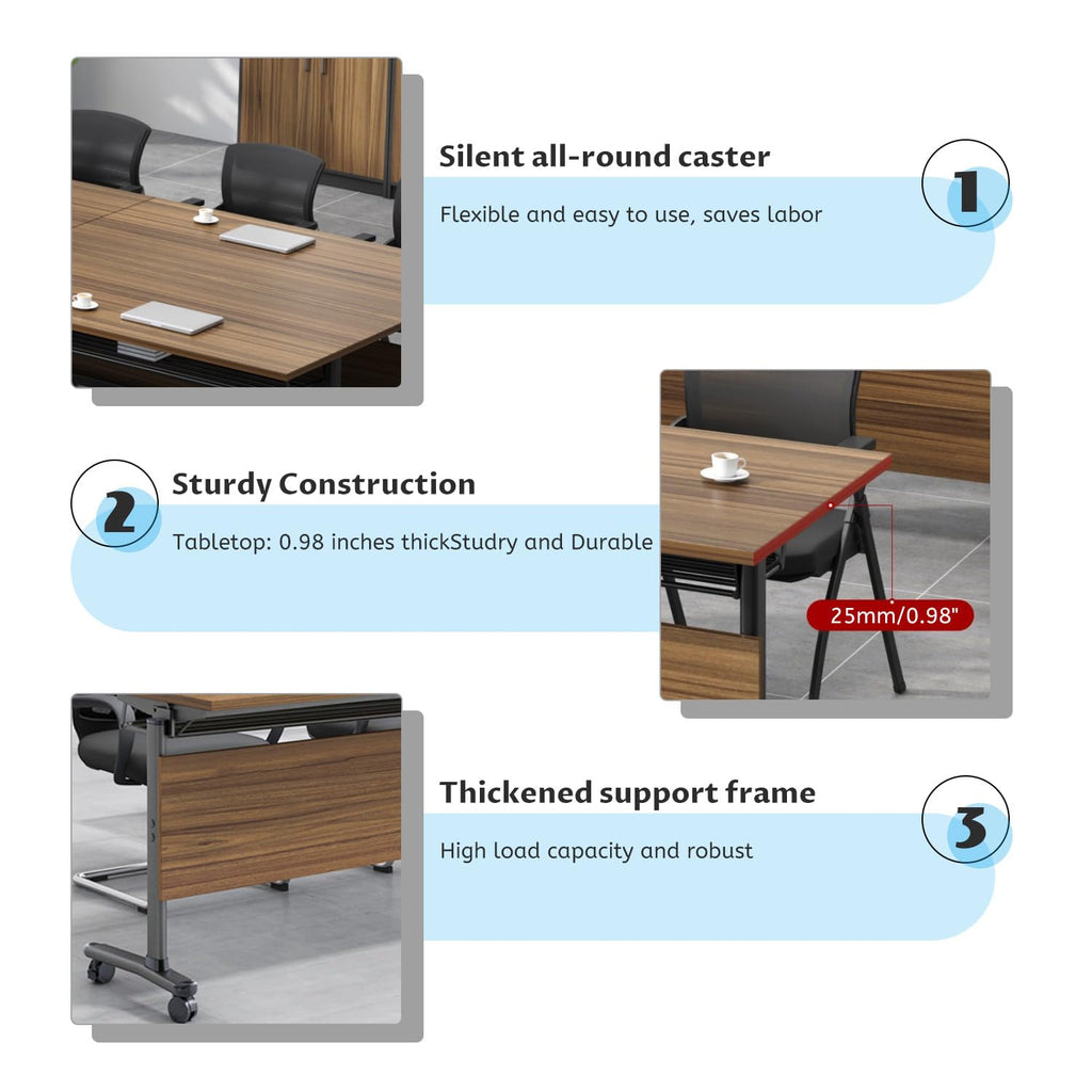 Folding Conference Table,4 Pack Walnut Flip Top Mobile Training Table