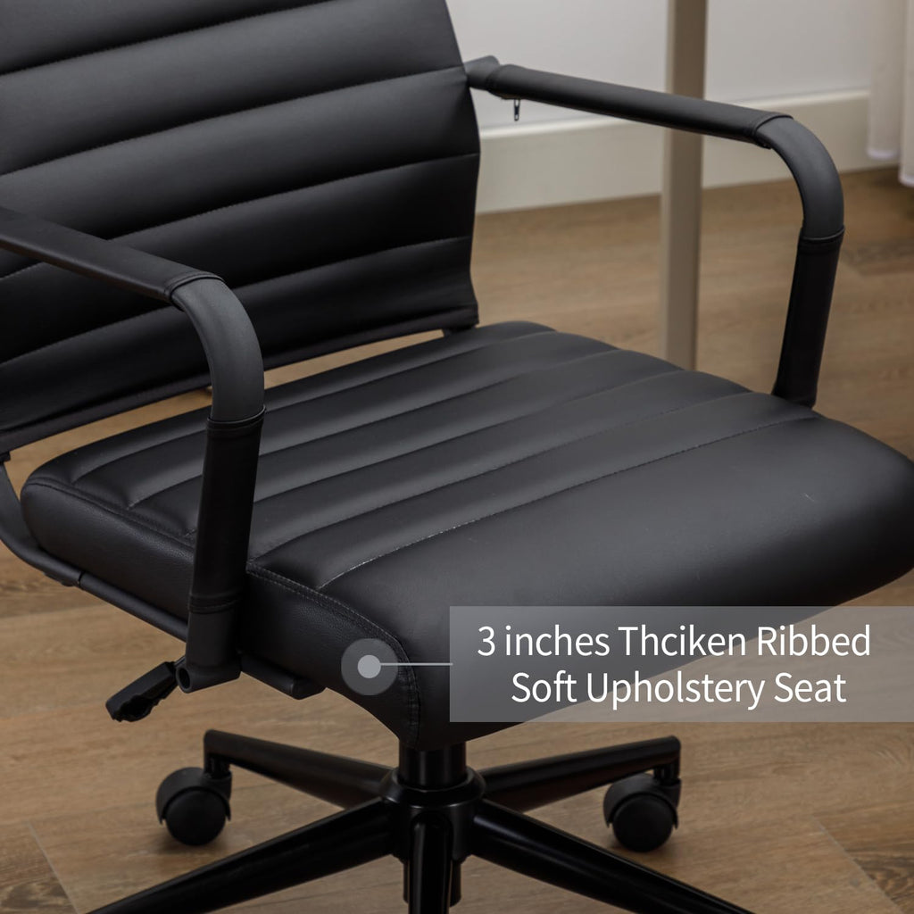 Office Desk Chair Leather, Conference Room Chairs with Wheels, Executive Modern Ergonomic Ribbed Computer Chair