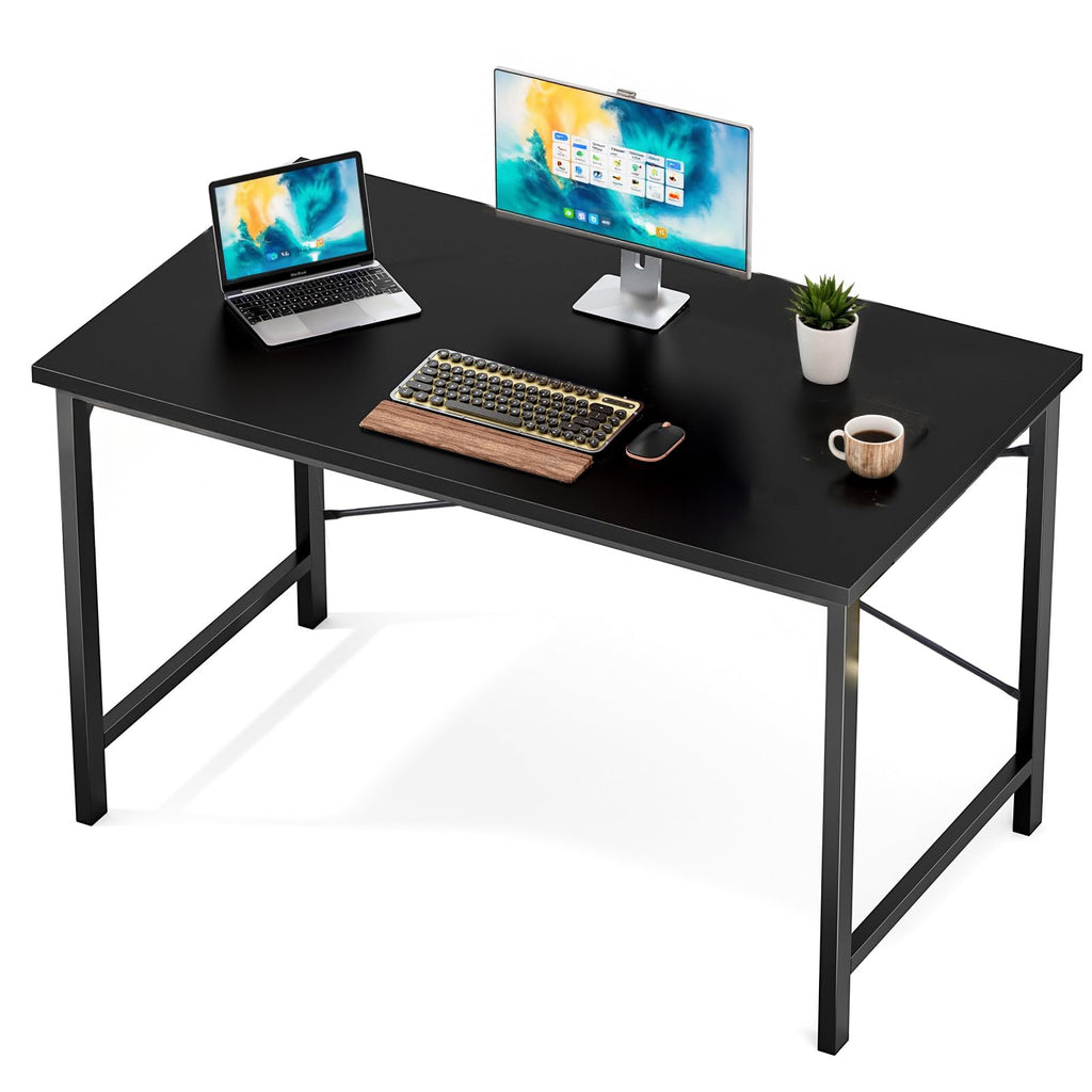 Computer Office Desk 48 Inch Student Study Writing Work with Metal Frame Wood Tabletop Modern Simple PC Home Bedroom Table - Basic Black, Compact Sturdy Desk for Laptop, Study, Gaming