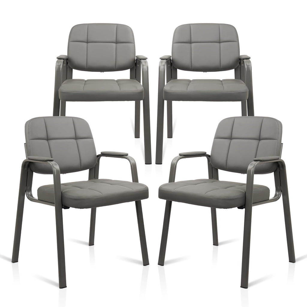4 Pack, Waiting Room Guest Chair with Bonded Leather Padded Arm Rest for Office Reception and Conference Desk