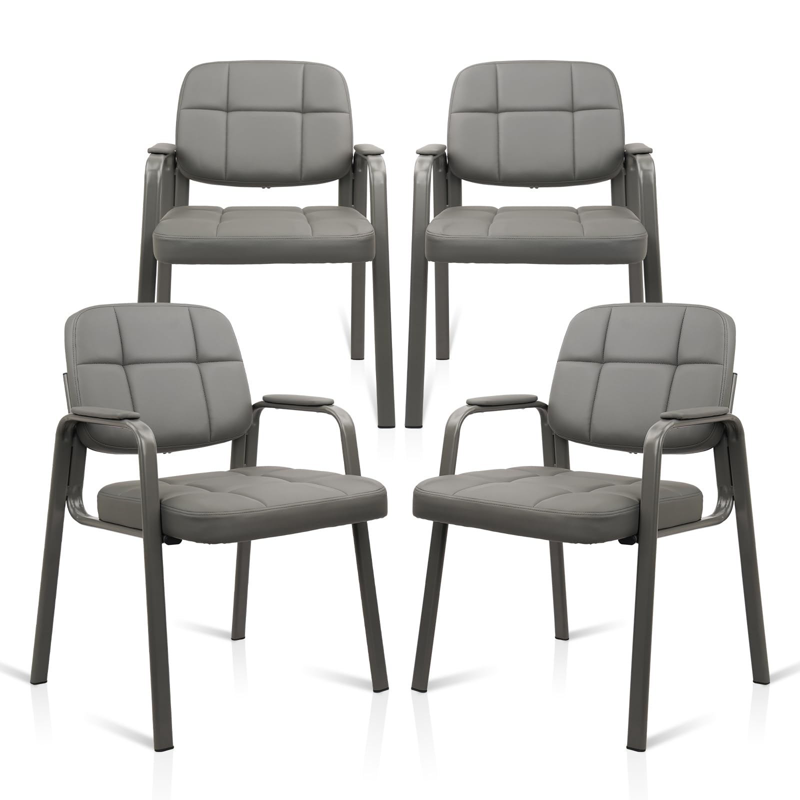 4 Pack, Waiting Room Guest Chair with Bonded Leather Padded Arm Rest for Office Reception and Conference Desk
