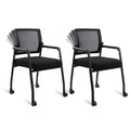 2 Pack Black, Waiting Room Chairs with Wheels, Adjustable Mesh Backrest, Desk Chair with Ergonomic Lumbar Support and Thickened Seats Cushion,