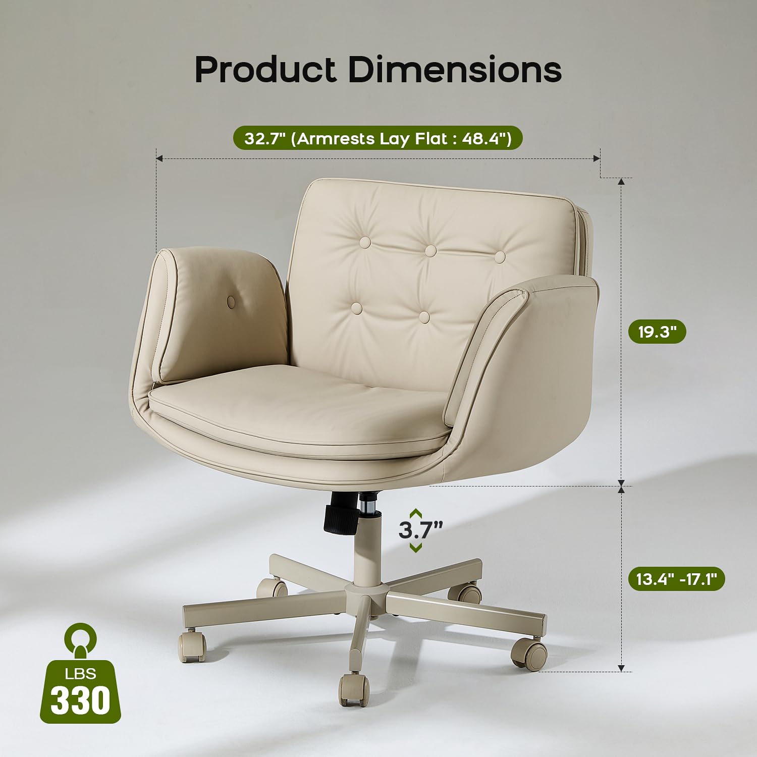 Criss Cross Office Chair, PU Leather Vanity Chair with 5-Level Adjustable Armrests & Swivel, Ergonomic Criss Cross Chair for Home Office Bedroom Makeup（Cream）