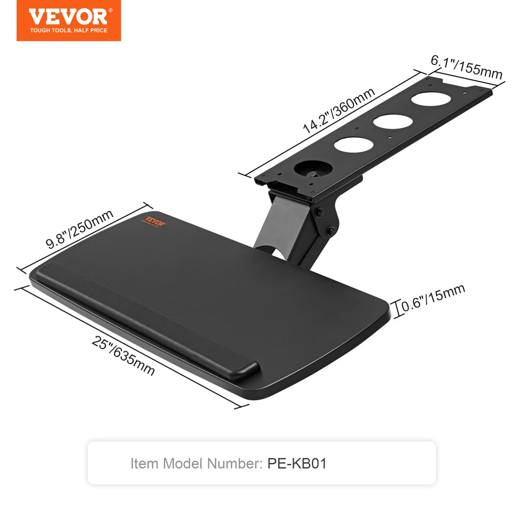Under-Desk Keyboard Tray, Adjustable for Height and Tilt, Slide-Out Design, Spacious 25x9.8 Inch Surface, Ideal for Home and Office Use
