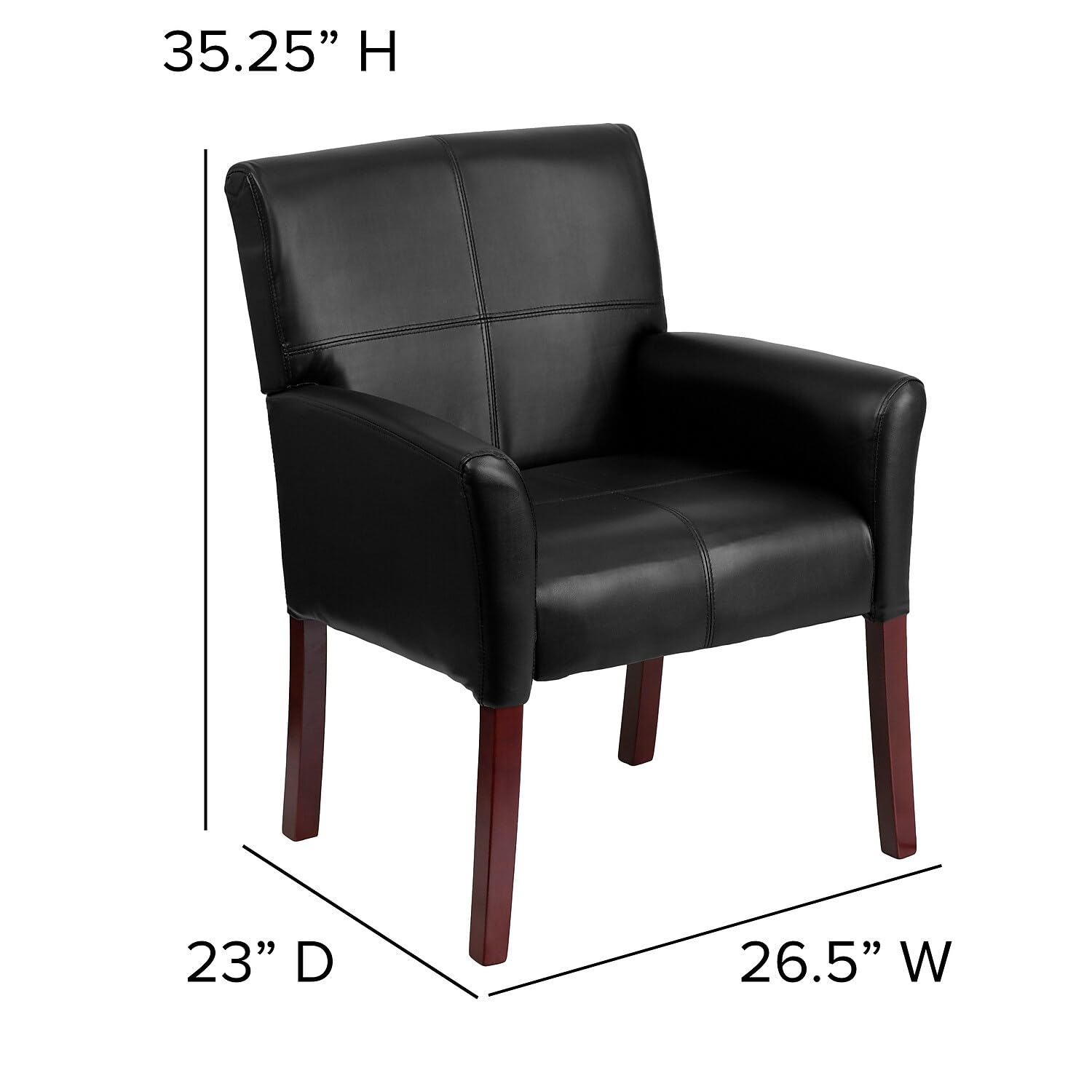 LeatherSoft Upholstered Executive Side Reception Chair, Lobby Chair with Cushions and Padded Arms, Black