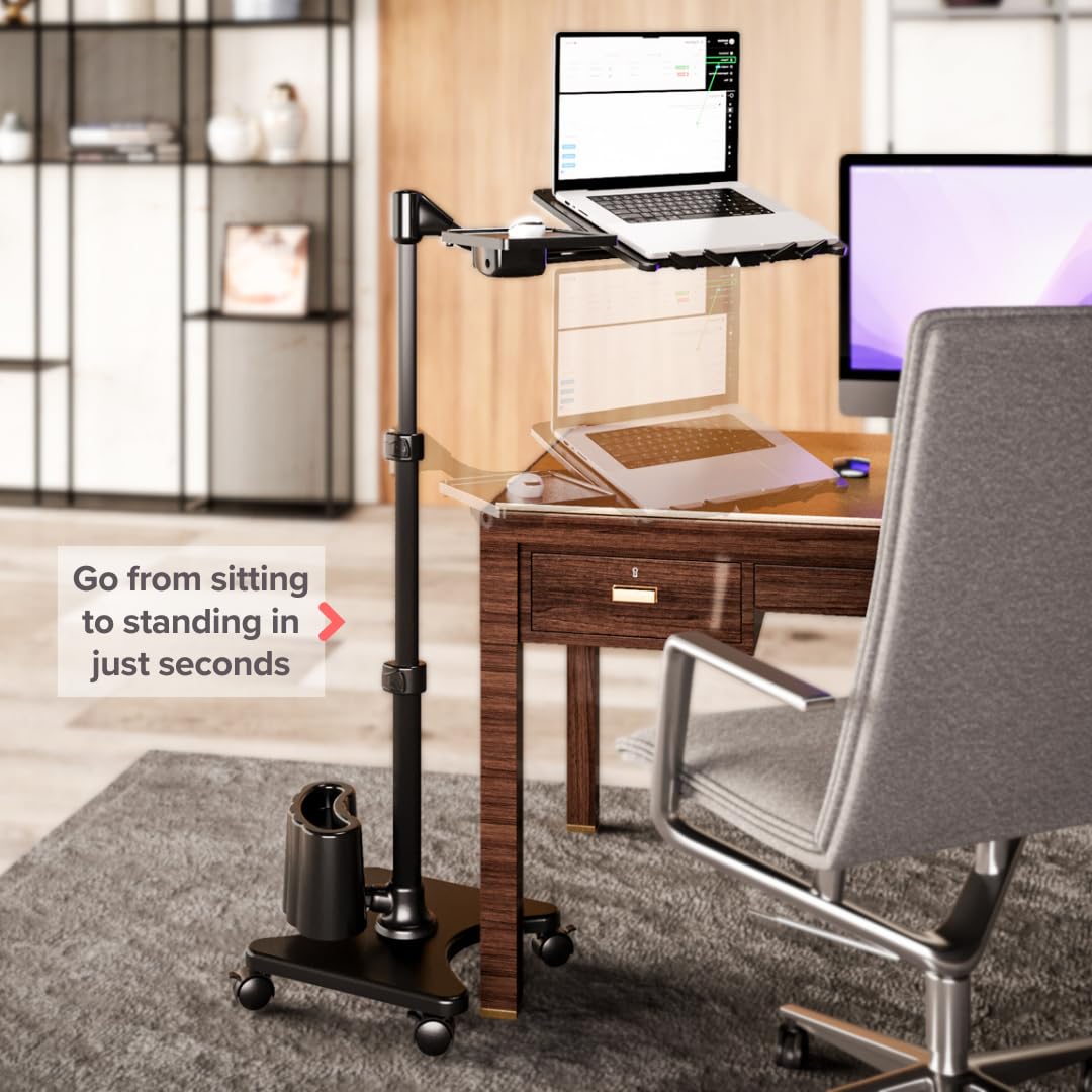 Deluxe Adjustable Laptop Stand – Rolling Computer Desk & Ergonomic Table for Bed, Sofa, or Office – Portable Mobile Workstation with Tilt – Fits Devices up to 16″ - Charcoal & Black