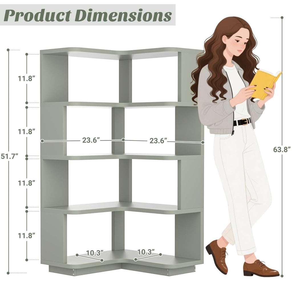 Corner Book Shelf - 5-Shelf L Shaped Corner Bookshelf with Baffle