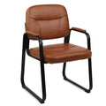 Waiting Room Guest Chair with Bonded Leather Padded Arm Rest for Office Reception and Conference Desk Black with Sled Base Brown 1 Pack