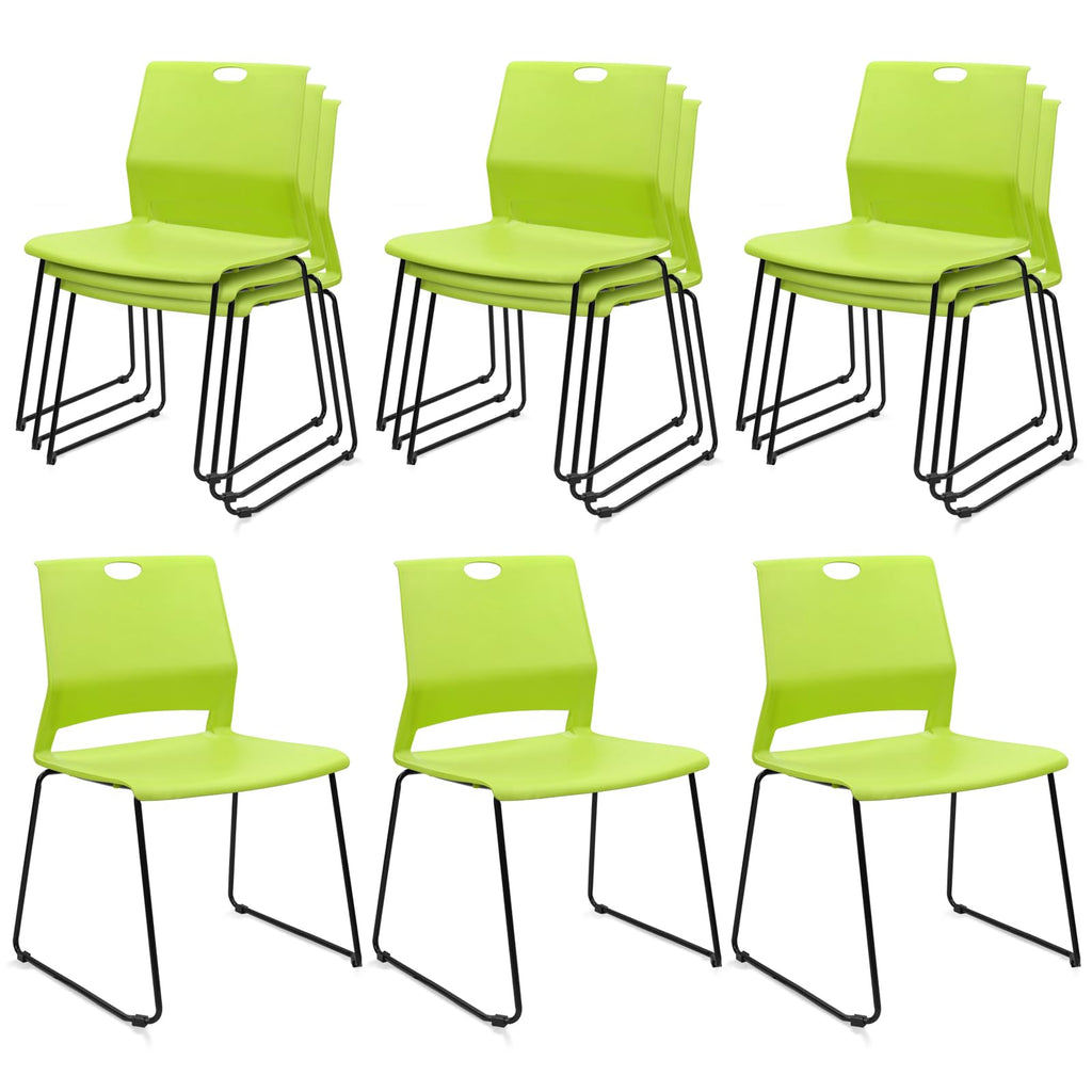 Set of 12, Stackable Guest Reception Chairs, Stacking Office Chair with Ergonomic Lumbar Support & Metal Legs, Plastic Desk Chairs for Conference School Church Waiting Meeting Break Room Set of 12, Green