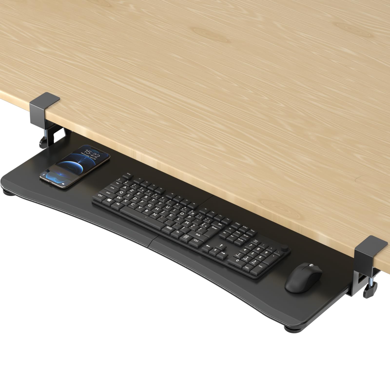 Large Keyboard Tray Under Desk Pull Out with C Clamp Mount, Computer Keyboard & Mouse Tray, 34 (38 Including Clamps) x 11.8 inch Slide-Out Platform Computer Drawer for Typing, Black,