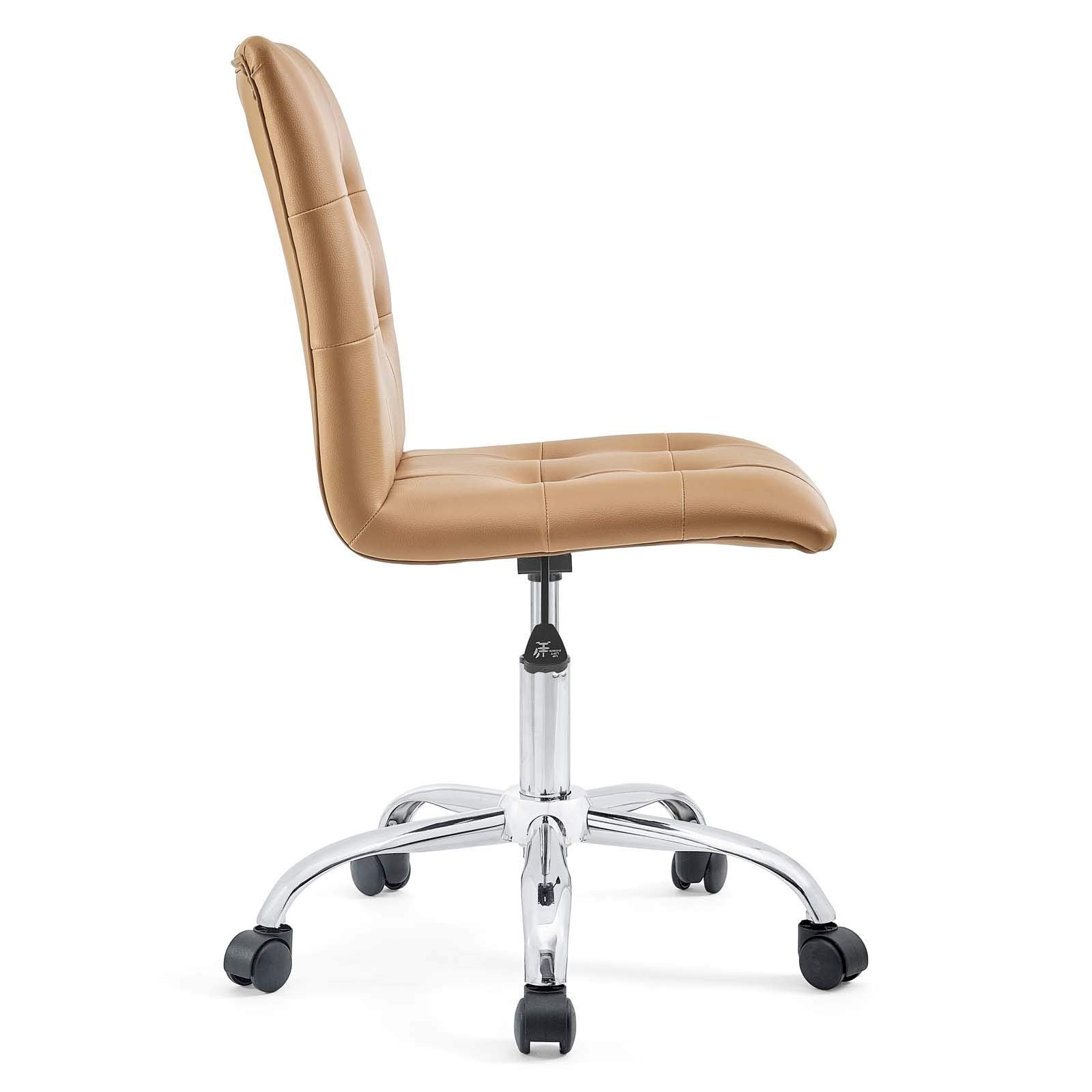 Prim Ribbed Armless Mid Back Swivel Conference Office Chair In Tan