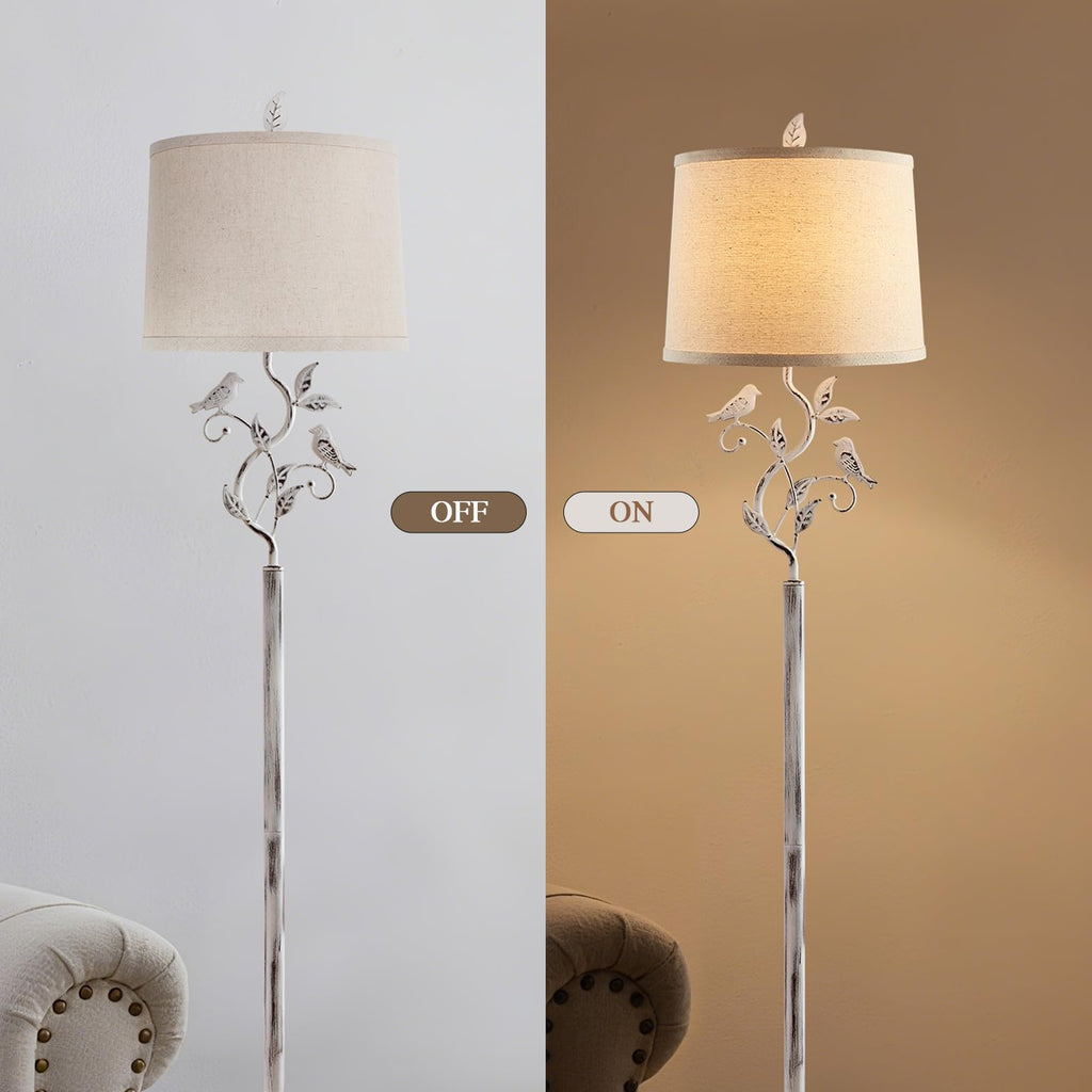 63" Vintage White Bird and Leaf Floor Lamp for Living Room
