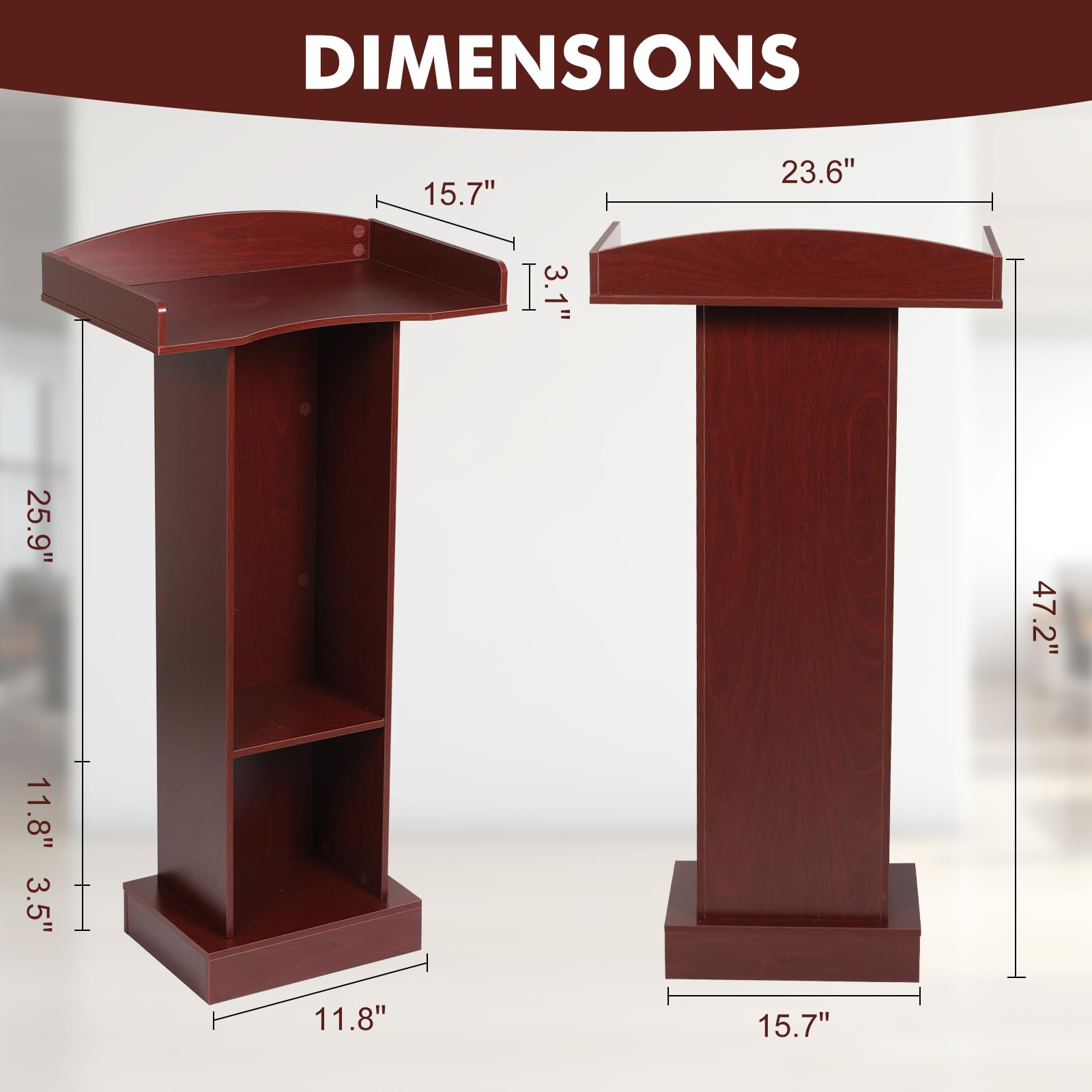 Podium Stand for Lectern Presentation Church Classroom, Pulpit with Wooden Heavy Base, Podium for Lecture, Wedding Speech