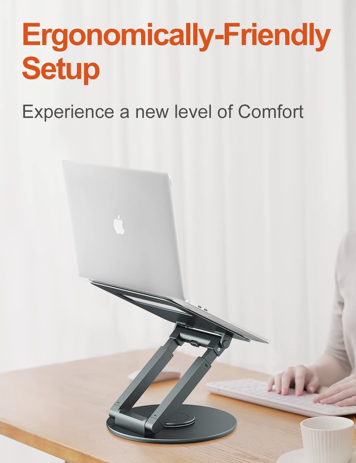 Laptop Stand for Desk with 360° Swivel Base, Sit to Stand, Height Adjustable, Portable Riser Holder for Good Posture, Compatible with MacBook Pro, All Laptops 10-17"-Gray