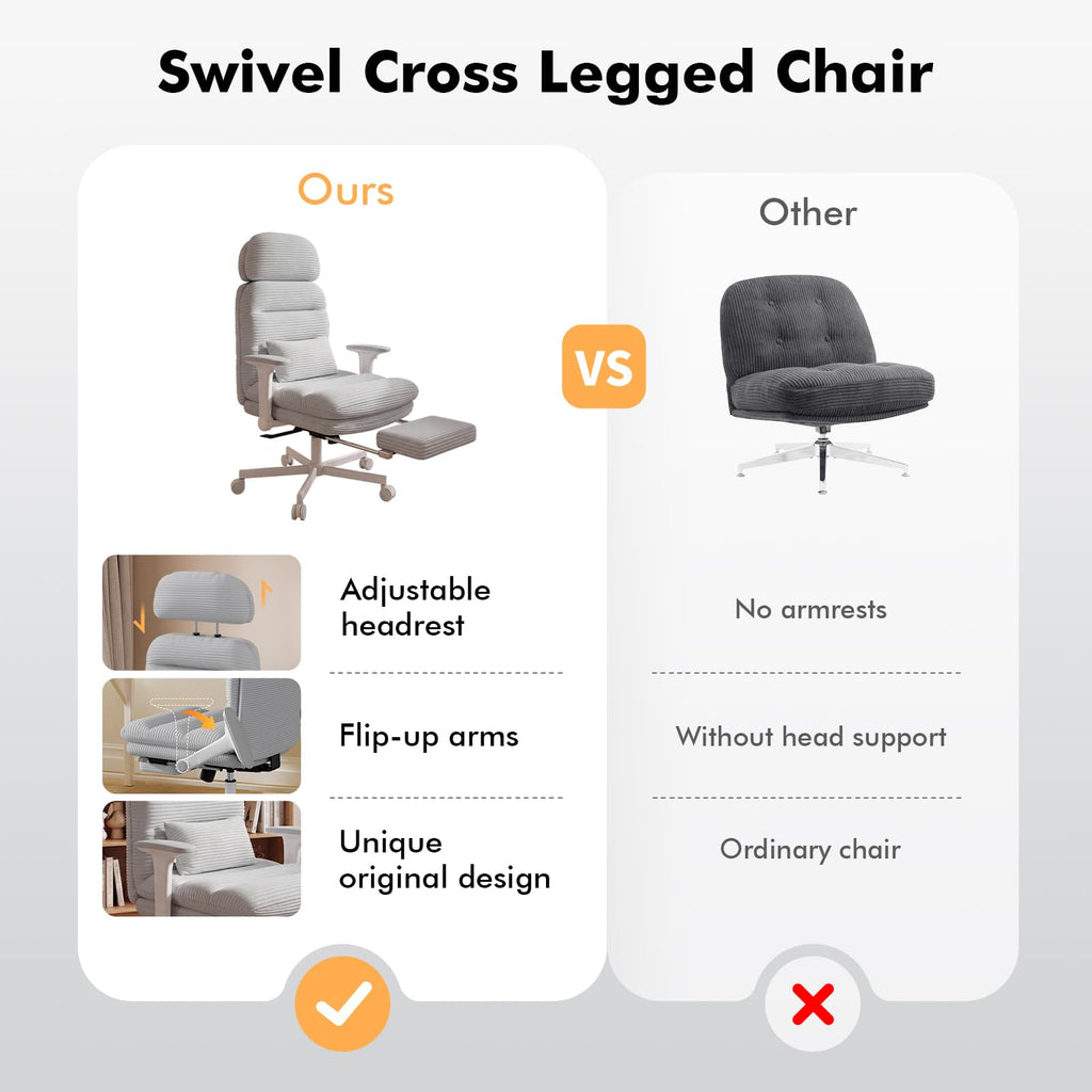 Criss Cross Legged Office Chair with Flip-up Arms, Footrest, G800 Plus