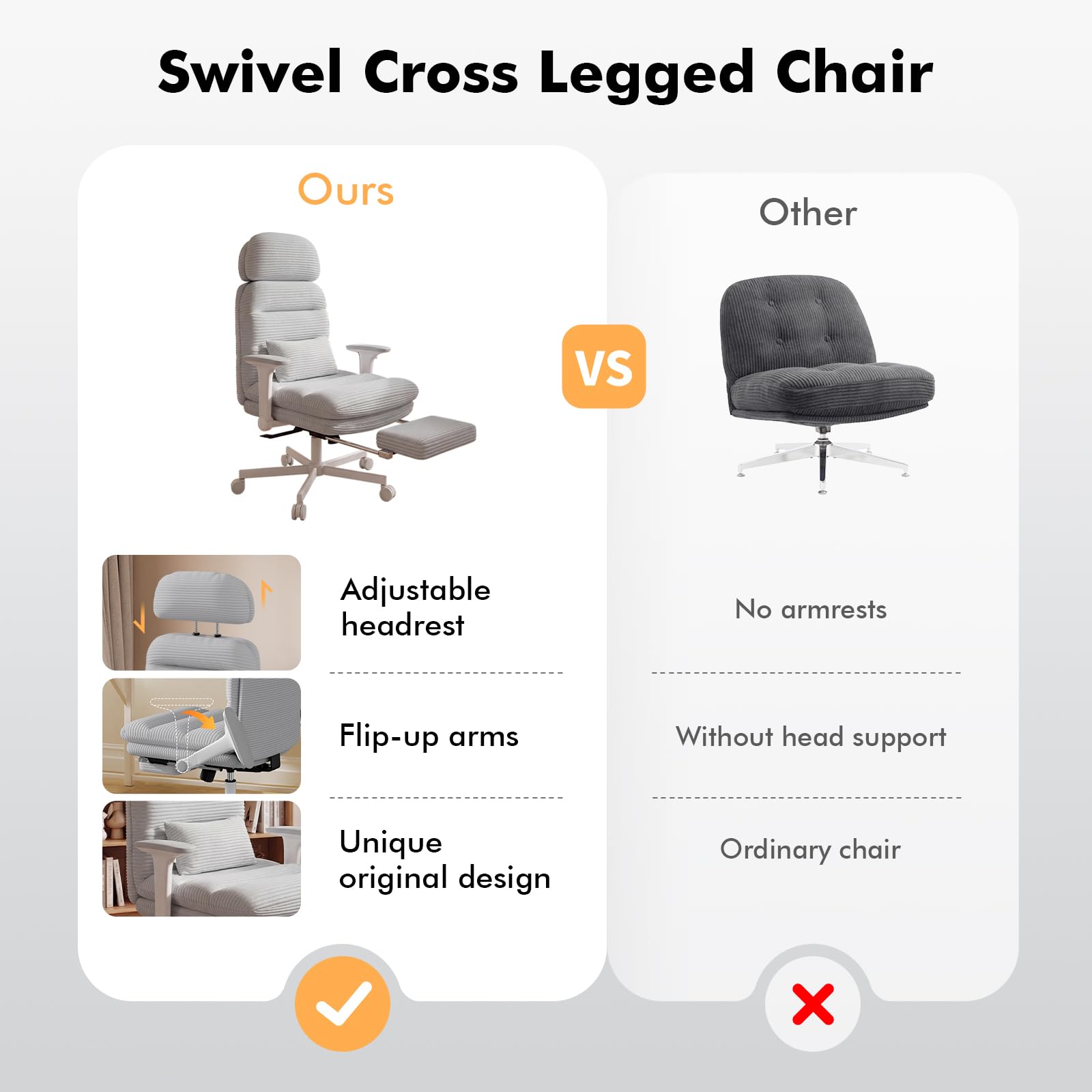 Criss Cross Legged Office Chair with Flip-up Arms, Footrest, G800 Plus