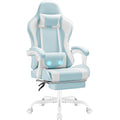 Gaming Chair, Video Game Chair with Footrest and Massage Lumbar Support, Ergonomic Computer Chair Height Adjustable with Swivel Seat and Headrest (Light Blue)