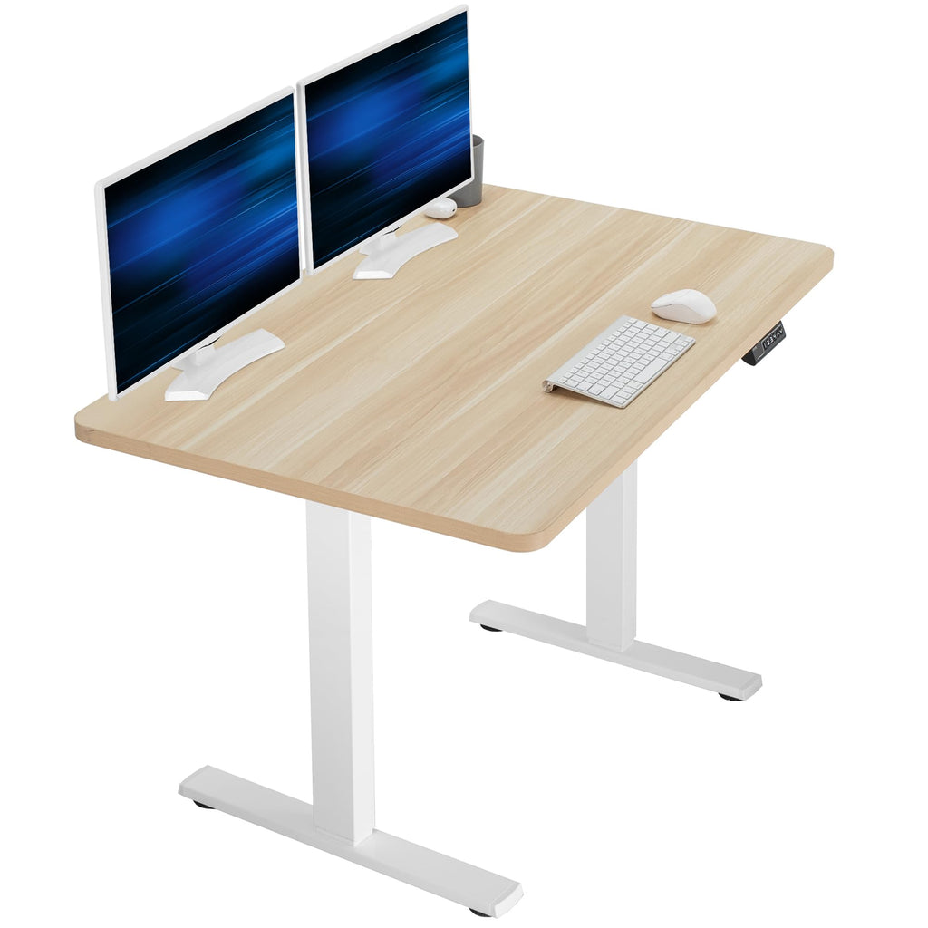Electric 48 x 30 in Standing Desk, Memory Height Adjustment, 1B Series, Holds 220 lbs, One-Piece Light Wood Top, White Frame
