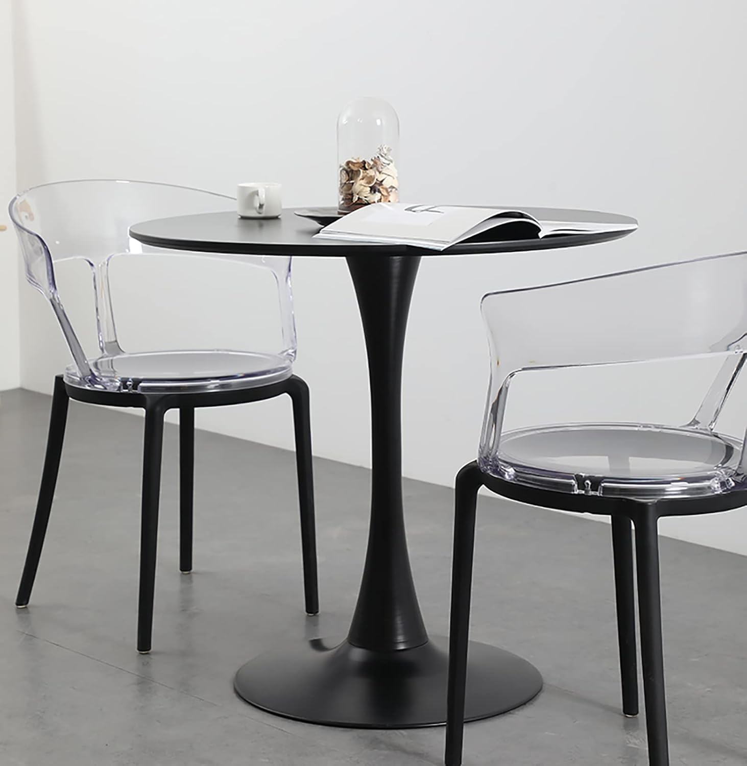 Sybrioka 24" Tulip Table for 1-2 Persons Modern Round Dining Room Table, Mid-Century Modern Black Small Kitchen Table with MDF Wooden Top, Leisure Coffee Table for Living Room, Dining Room, Office