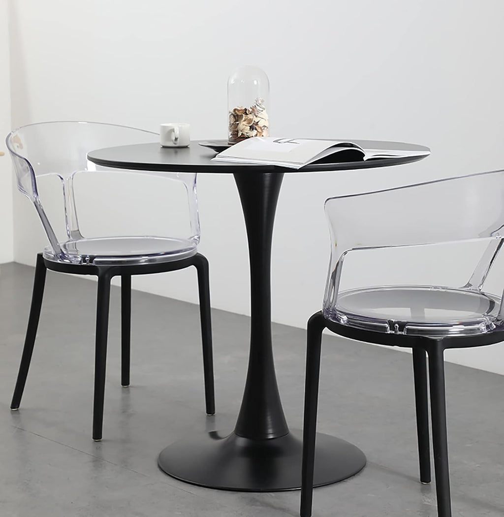 Sybrioka 24" Tulip Table for 1-2 Persons Modern Round Dining Room Table, Mid-Century Modern Black Small Kitchen Table with MDF Wooden Top, Leisure Coffee Table for Living Room, Dining Room, Office