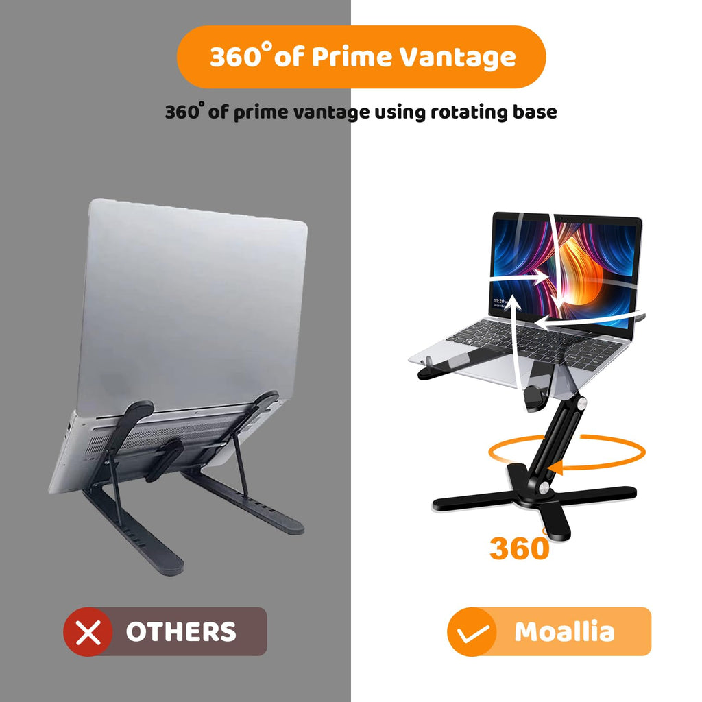 Rotating Laptop Stand, Adjustable Height & Angle, Ergonomic Metal Riser for Desk Collaborative Work, Fully Foldable for Easy Storage, Fits All MacBook & Laptops up to 16 inches, Black