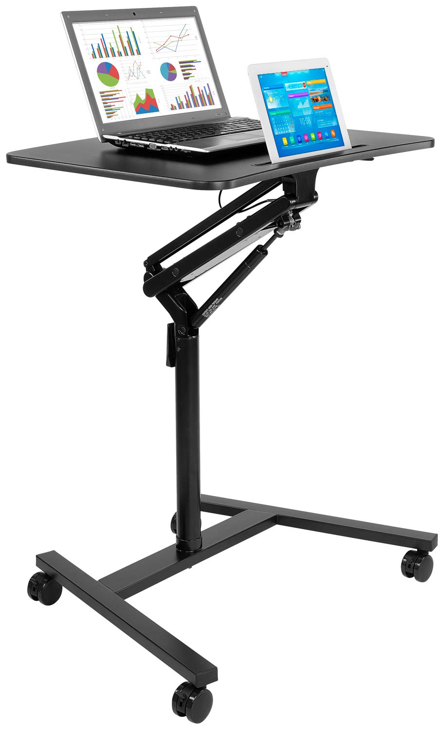 Mobile Standing Desk for Laptop with Wheels, Gas Spring Height Adjustable Rolling Workstation Cart, 27" x 20" Laptop Desk on Wheels, Portable Computer Desk for Home Office, Classroom