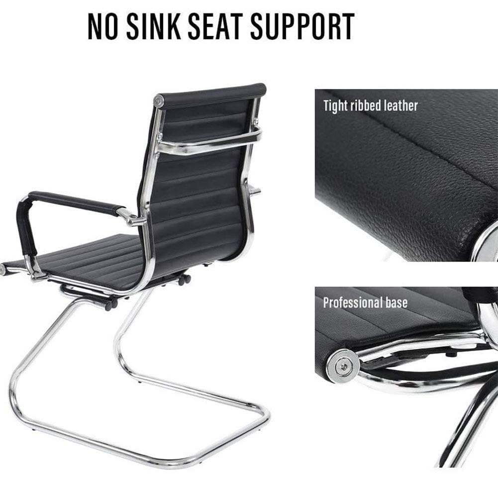 Conference Room Chairs Set of 4, Waiting Room Chairs with Arms, Faux Leather Reception Chairs No Wheels, Office Guest Chairs with Mid Back Support and Chrome Sled Base, Black
