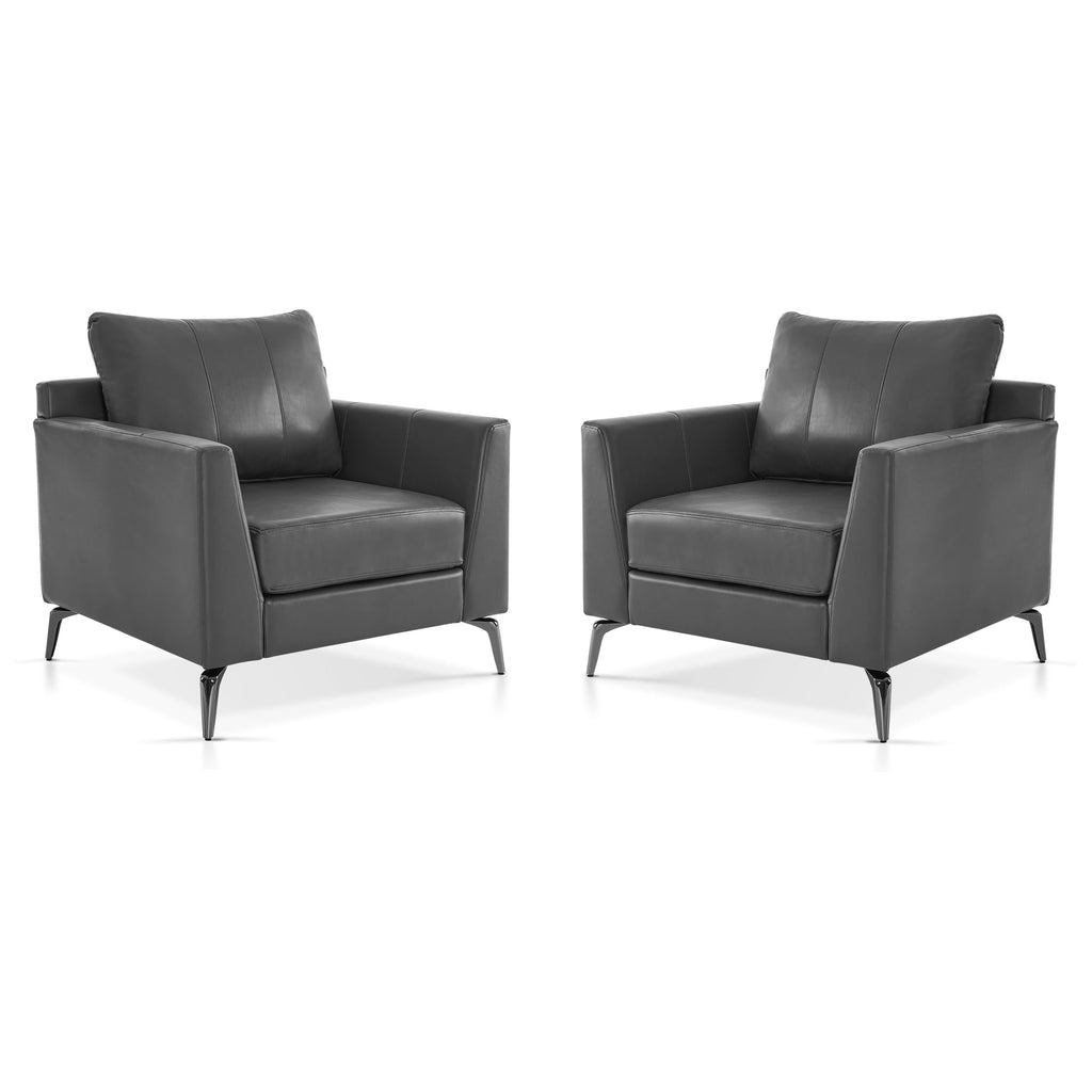 Modern Accent Chair Set of 2, Faux Leather Armchair with Sloped Arms, Comfortable Living Room, Office, Reception, or Waiting Room Seating (2, Grey)